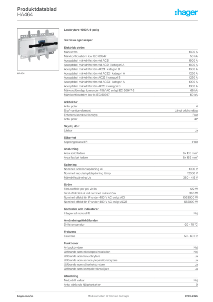 Bild Hager Produktdatablad HA464 | Hager Sverige