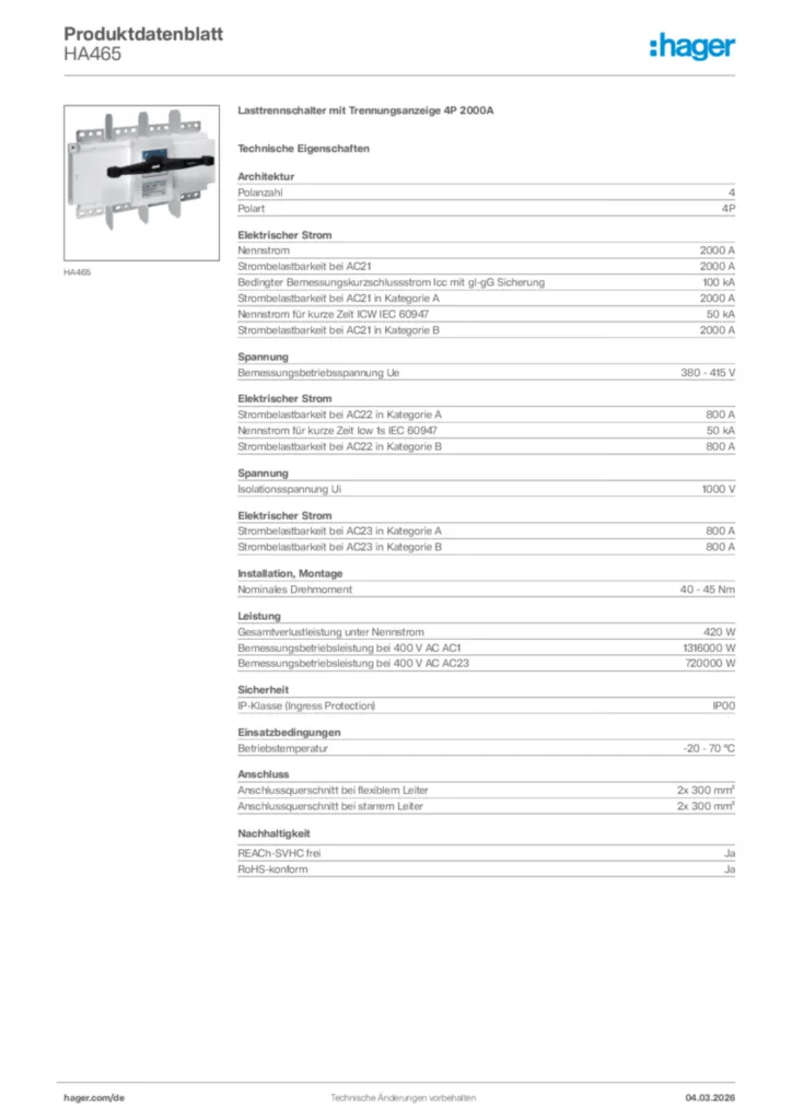 Bild Hager Produktdatenblatt HA465 | Hager Deutschland