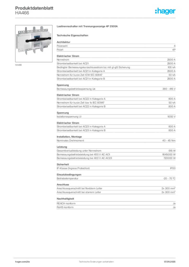 Bild Hager Produktdatenblatt HA466 | Hager Deutschland