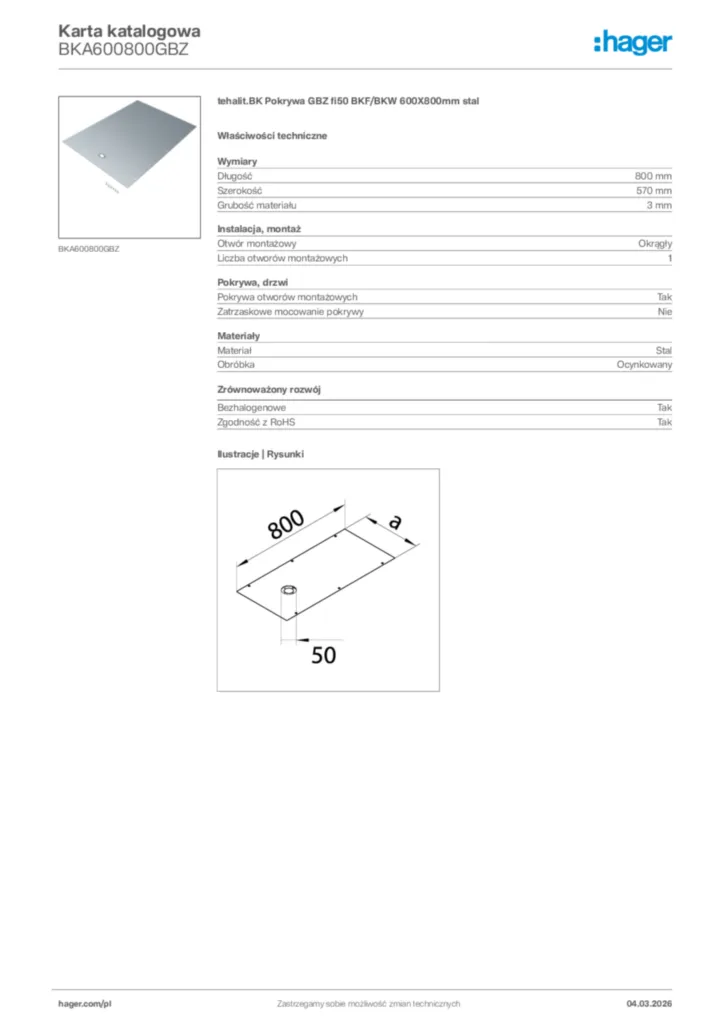 Zdjęcie Hager Karta katalogowa BKA600800GBZ | Hager Polska