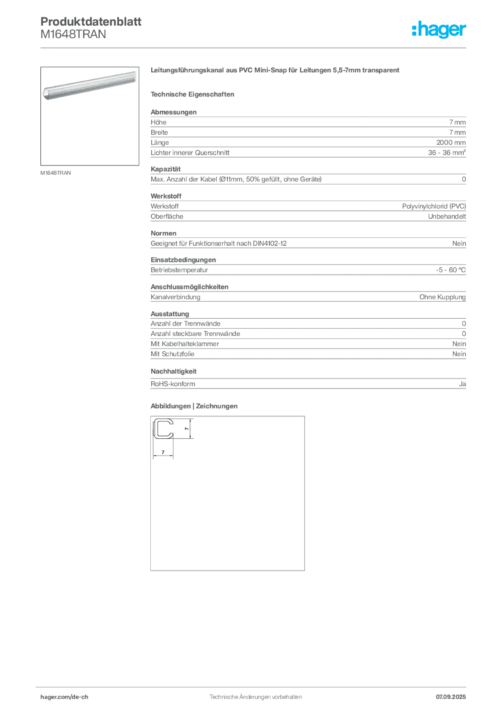 Bild Hager Produktdatenblatt M1648TRAN | Hager Schweiz