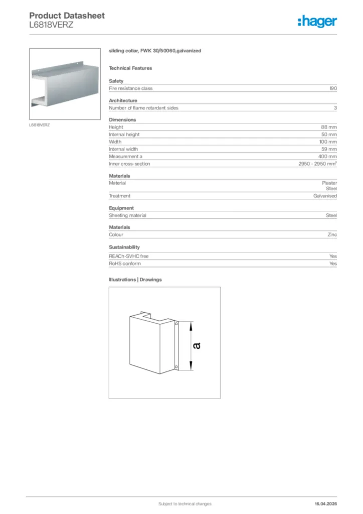 Image Hager Product data sheet L6818VERZ  | Hager Africa