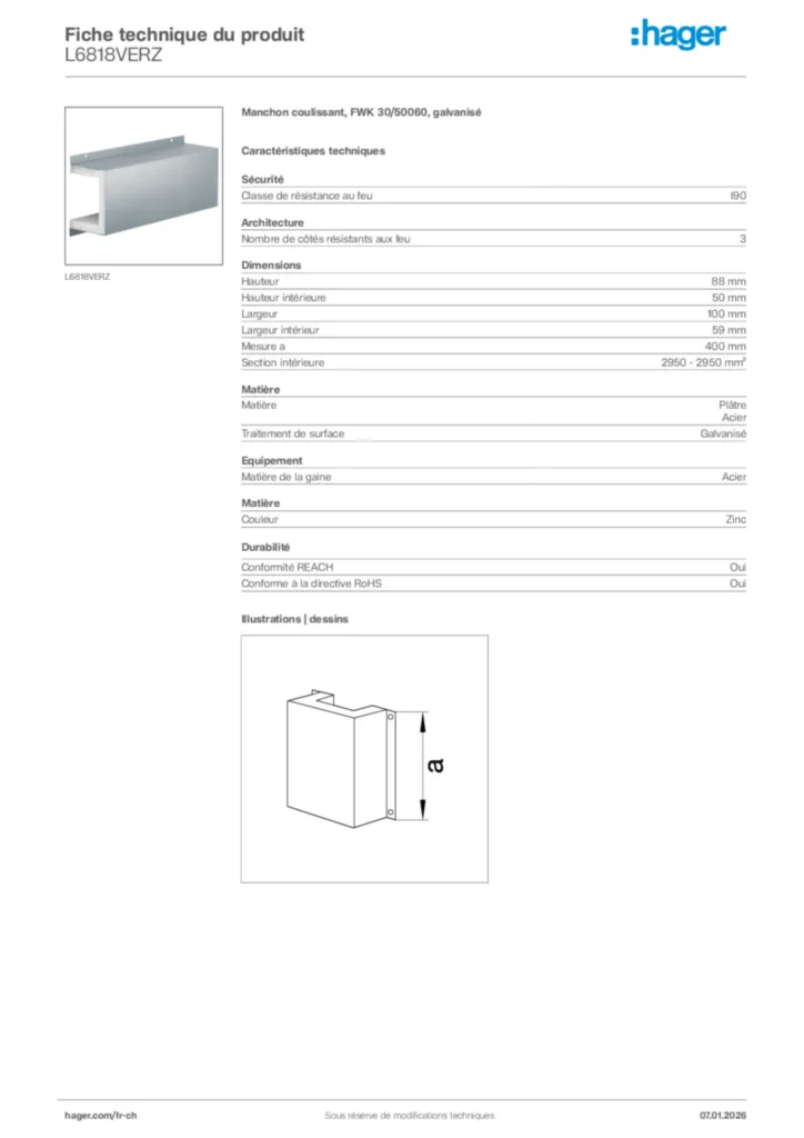Image Hager Fiche technique du produit L6818VERZ | Hager Suisse