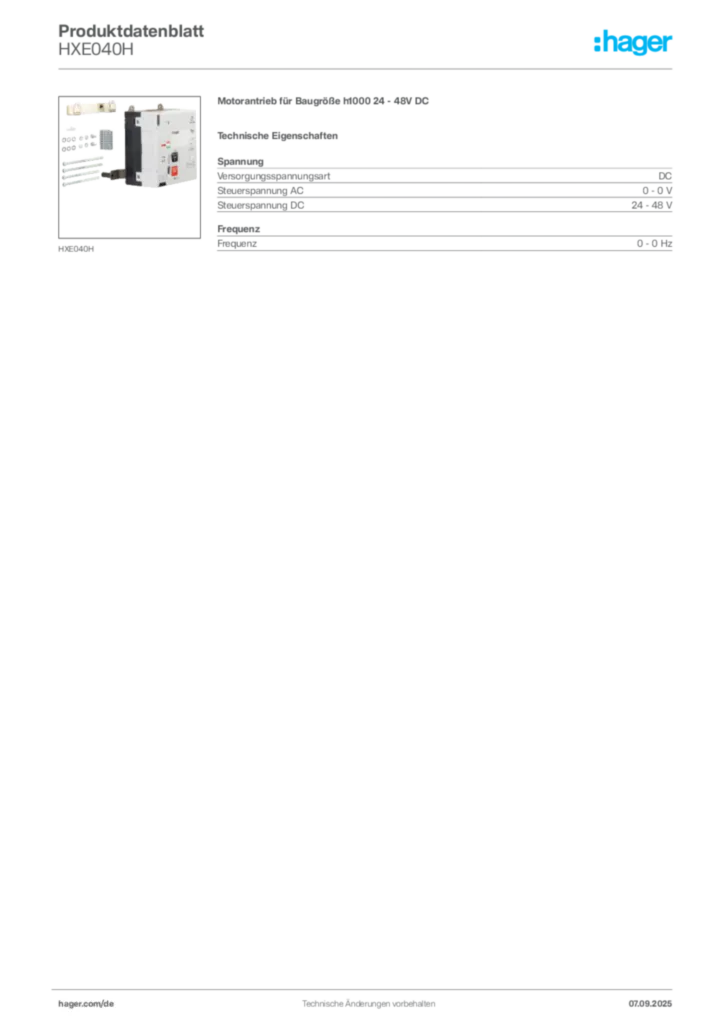 Hager Produktdatenblatt HXE040H