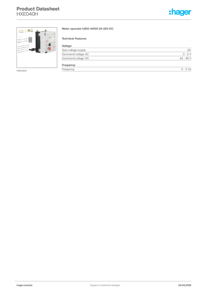 Image Hager Product data sheet HXE040H  | Hager