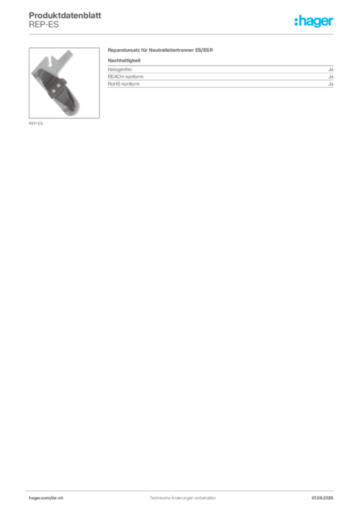 Bild Hager Produktdatenblatt REP-ES | Hager Schweiz