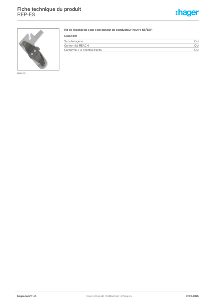 Image Hager Fiche technique du produit REP-ES | Hager Suisse