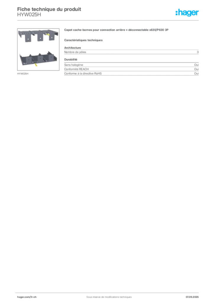 Image Hager Fiche technique du produit HYW025H | Hager Suisse