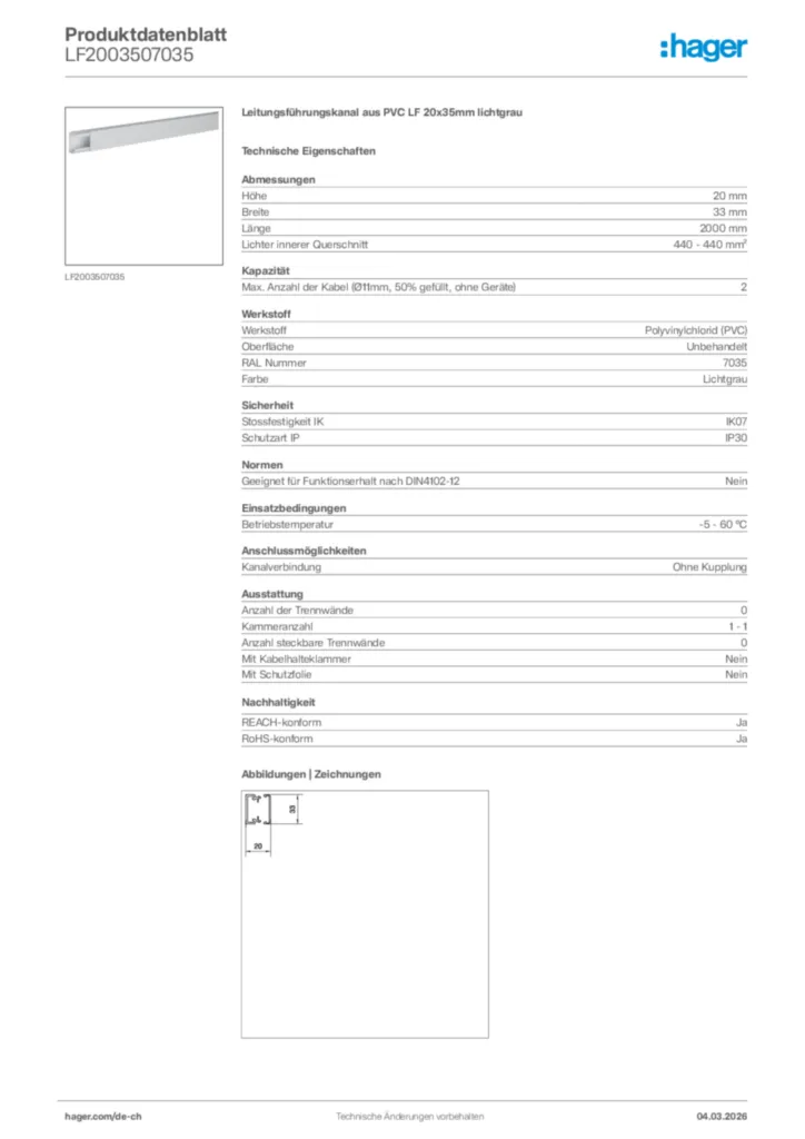 Bild Hager Produktdatenblatt LF2003507035 | Hager Schweiz