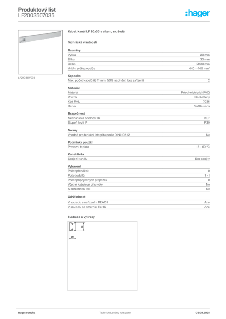 Obrázek Hager Produktový list LF2003507035 | Hager