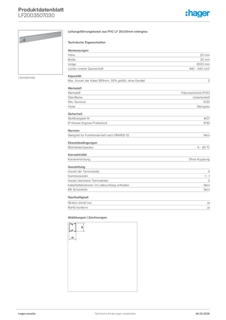 Bild Hager Produktdatenblatt LF2003507030 | Hager Deutschland