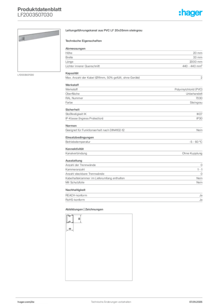 Bild Hager Produktdatenblatt LF2003507030 | Hager Deutschland