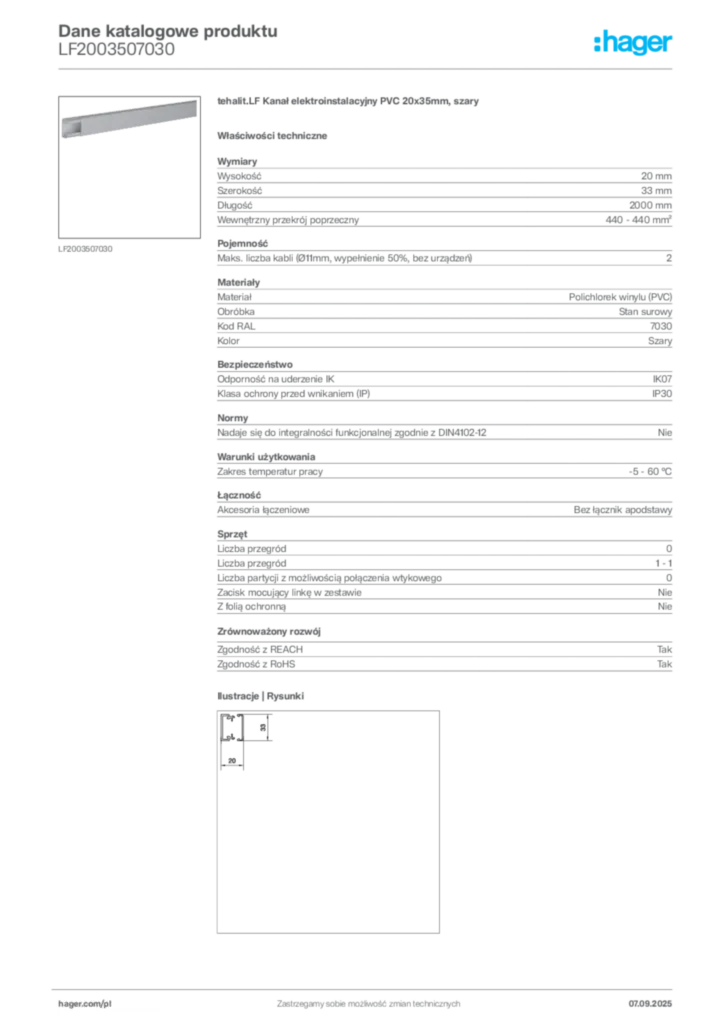 Zdjęcie Hager Dane katalogowe produktu LF2003507030 | Hager Polska