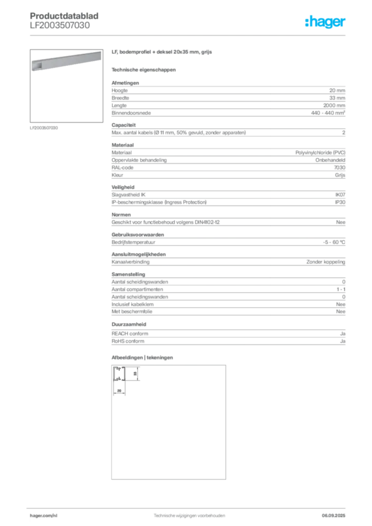 Afbeelding Hager Productdatablad LF2003507030 | Hager Nederland