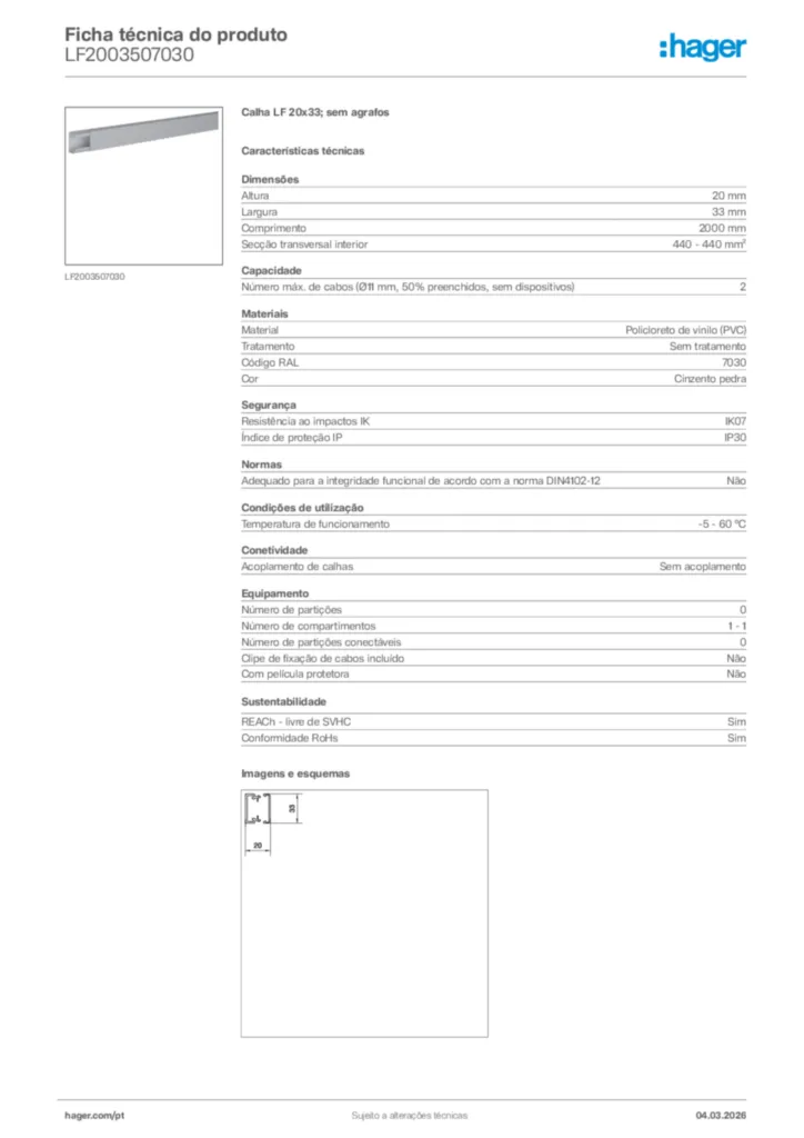 Imagem Hager Ficha técnica do produto LF2003507030 | Hager Portugal