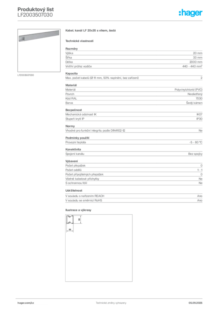 Obrázek Hager Produktový list LF2003507030 | Hager