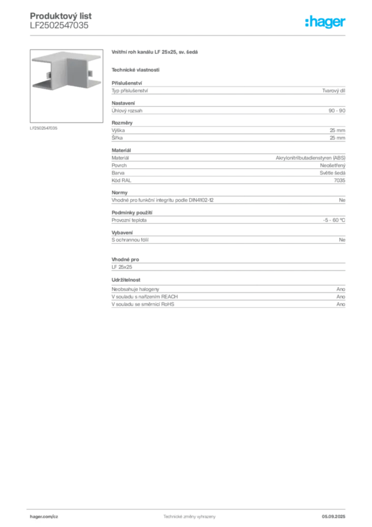 Obrázek Hager Produktový list LF2502547035 | Hager