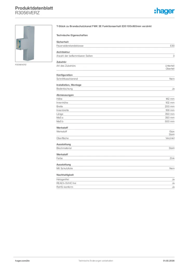 Hager Produktdatenblatt R3056VERZ