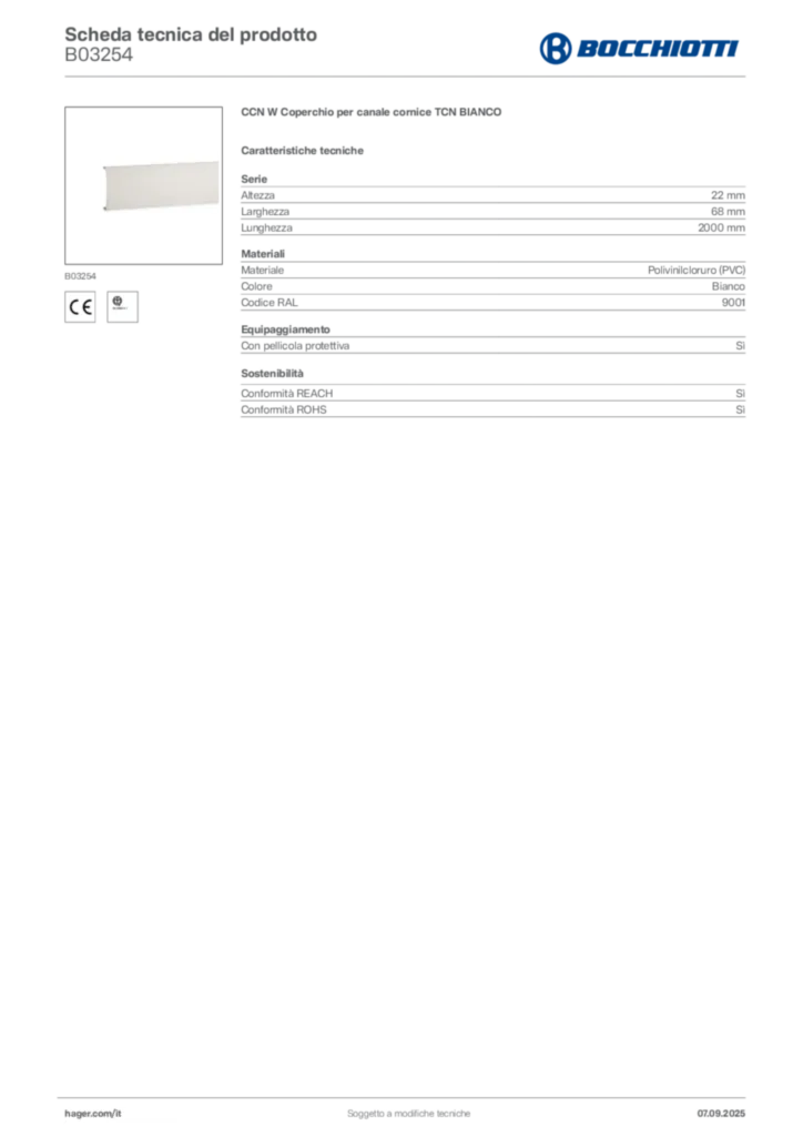 Immagine Bocchiotti Scheda tecnica del prodotto B03254 | Hager Italia