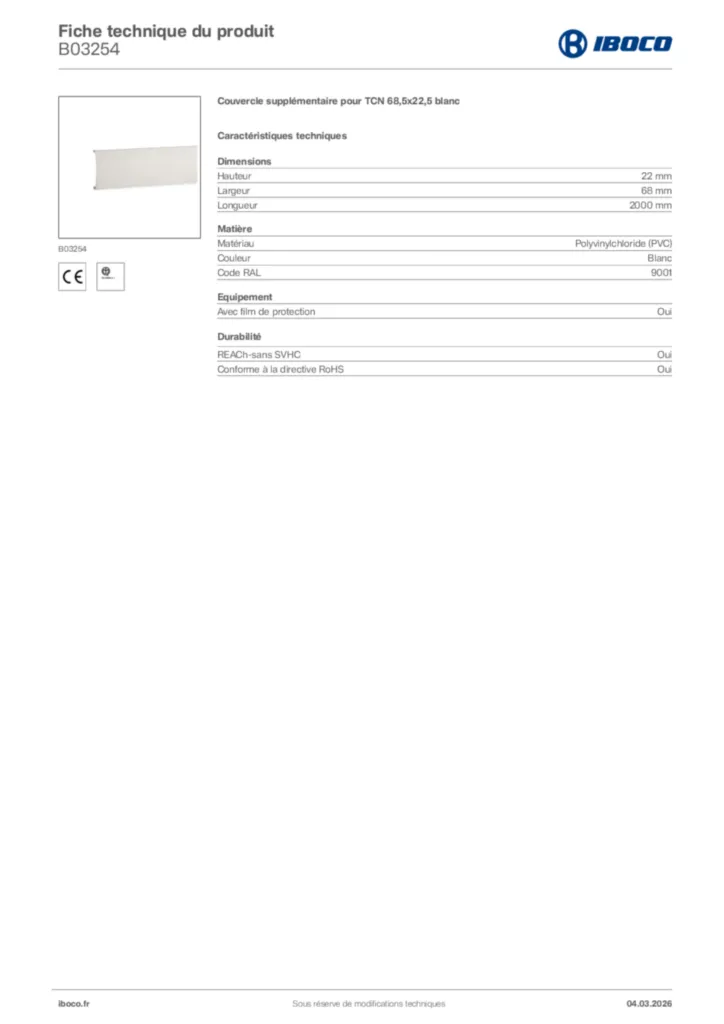 Image Iboco Fiche technique du produit B03254 | Hager France