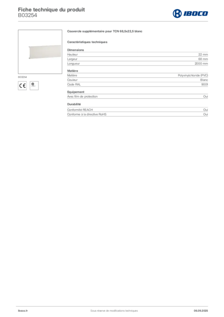 Image Iboco Fiche technique du produit B03254 | Hager France