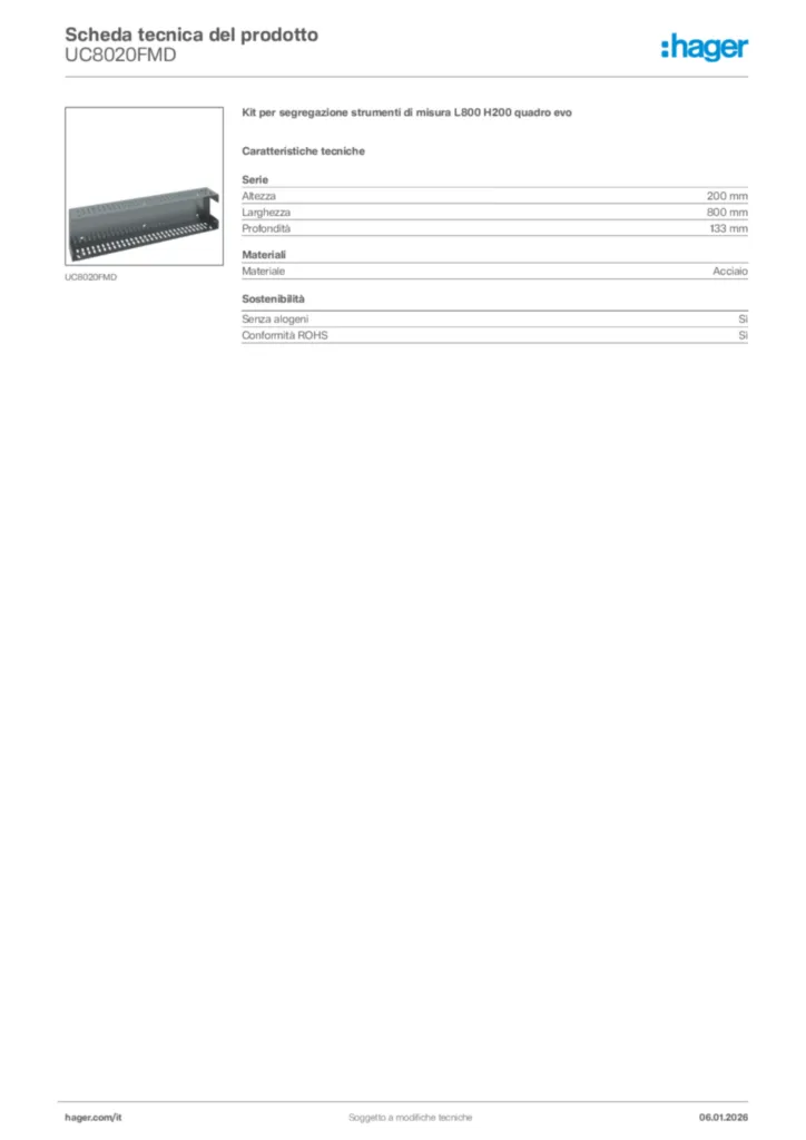 Immagine Hager Scheda tecnica del prodotto UC8020FMD | Hager Italia