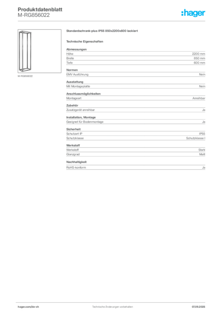 Bild Hager Produktdatenblatt M-RG856022 | Hager Schweiz