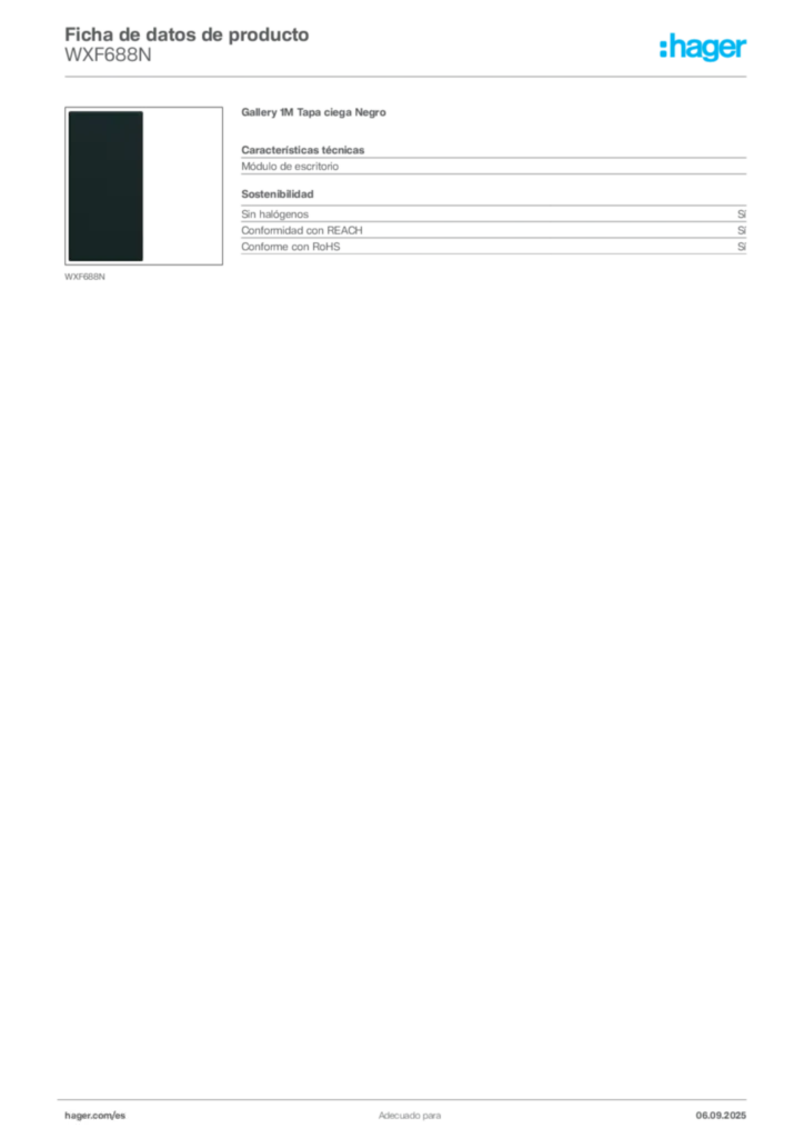 Imagen Hager Ficha de datos de producto WXF688N | Hager España