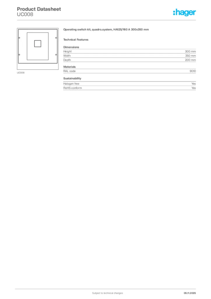 Image Hager Product data sheet UC008  | Hager Africa