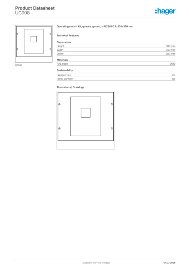 Image Hager Product data sheet UC008  | Hager Africa