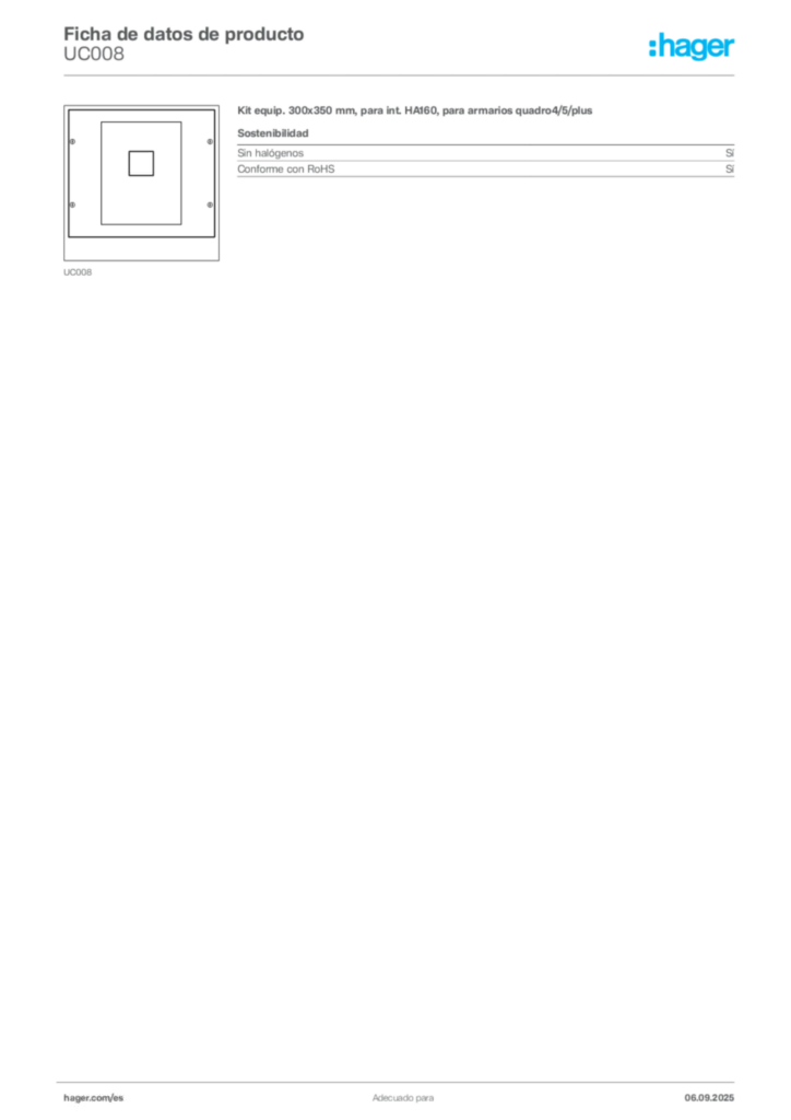 Imagen Hager Ficha de datos de producto UC008 | Hager España