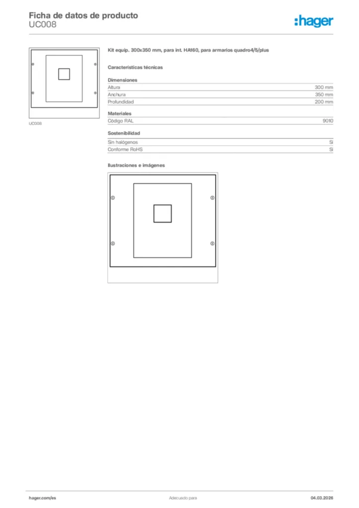 Imagen Hager Ficha de datos de producto UC008 | Hager España