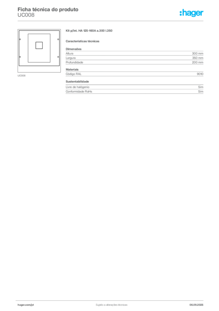 Imagem Hager Ficha técnica do produto UC008 | Hager Portugal