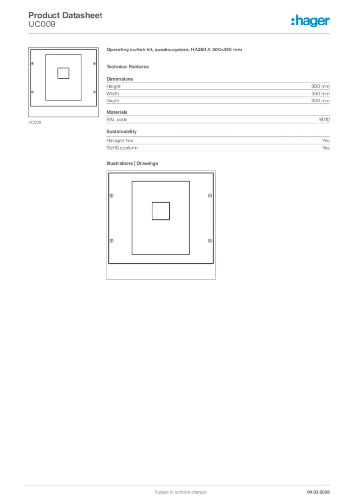 Image Hager Product data sheet UC009  | Hager Africa