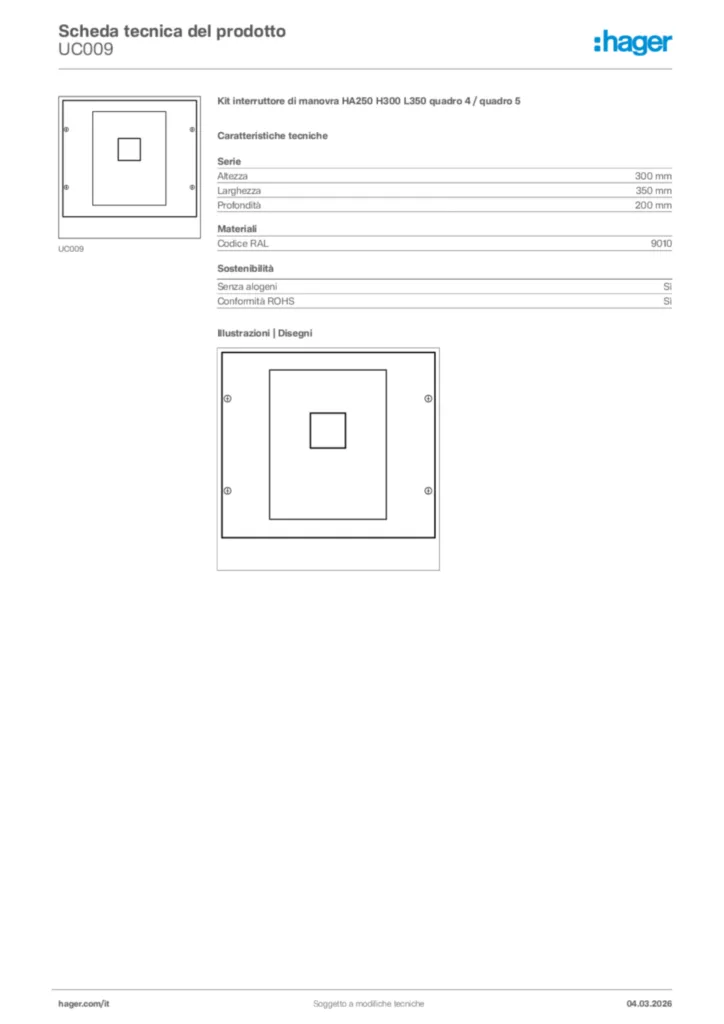 Immagine Hager Scheda tecnica del prodotto UC009 | Hager Italia