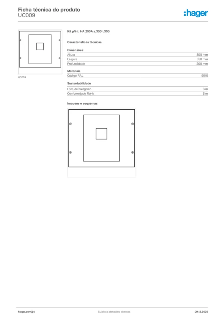 Imagem Hager Ficha técnica do produto UC009 | Hager Portugal