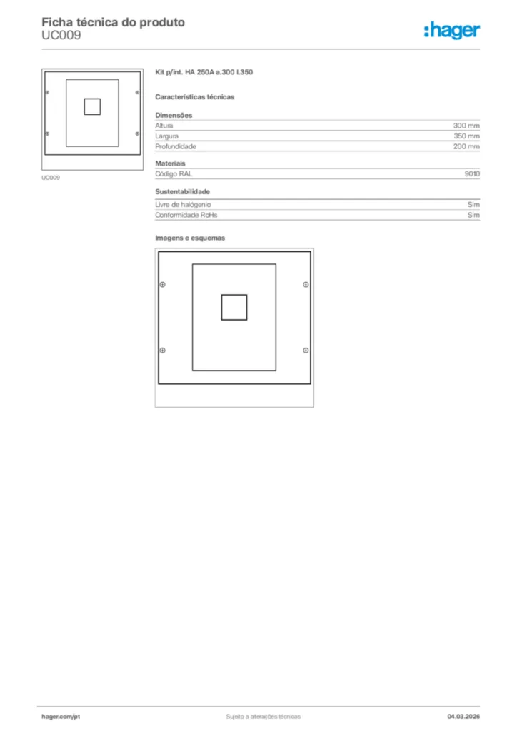 Imagem Hager Ficha técnica do produto UC009 | Hager Portugal