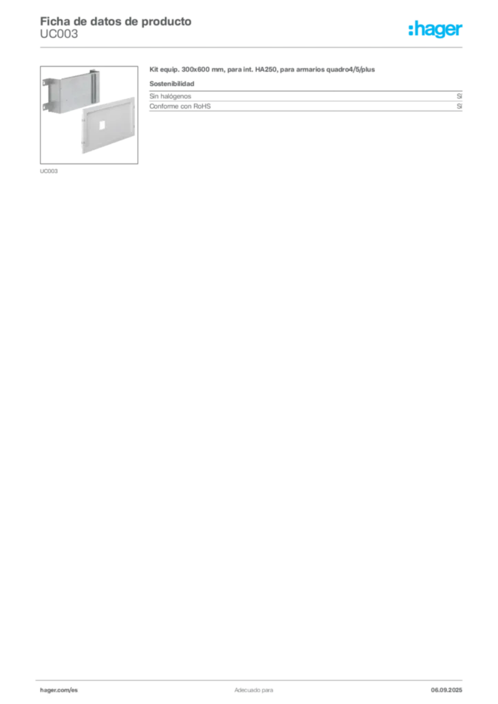 Imagen Hager Ficha de datos de producto UC003 | Hager España