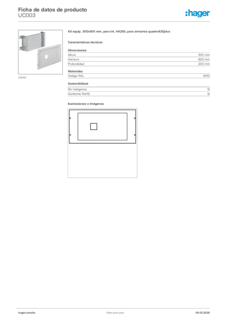 Imagen Hager Ficha de datos de producto UC003 | Hager España
