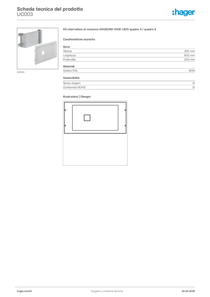 Immagine Hager Scheda tecnica del prodotto UC003 | Hager Italia
