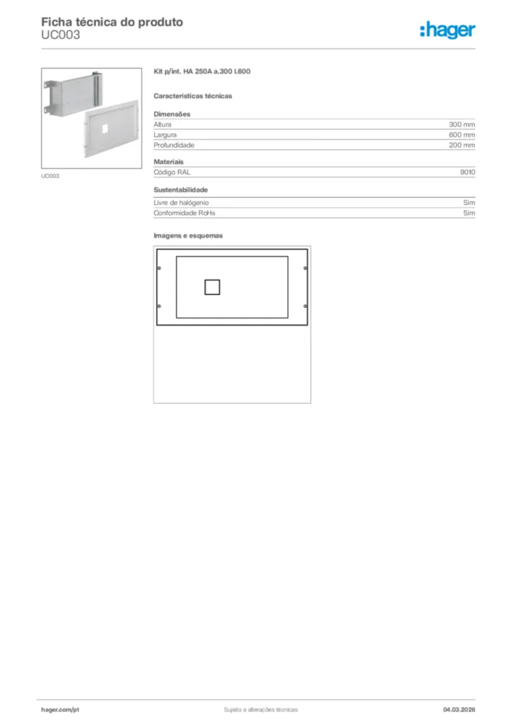 Imagem Hager Ficha técnica do produto UC003 | Hager Portugal