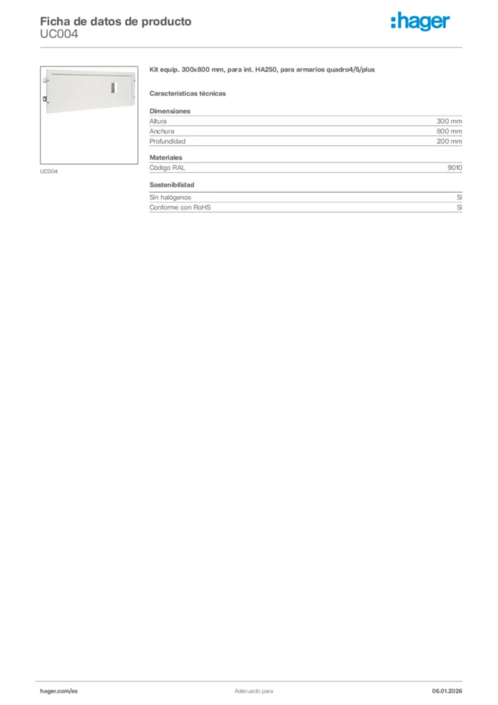 Imagen Hager Ficha de datos de producto UC004 | Hager España