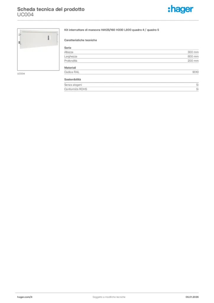 Immagine Hager Scheda tecnica del prodotto UC004 | Hager Italia