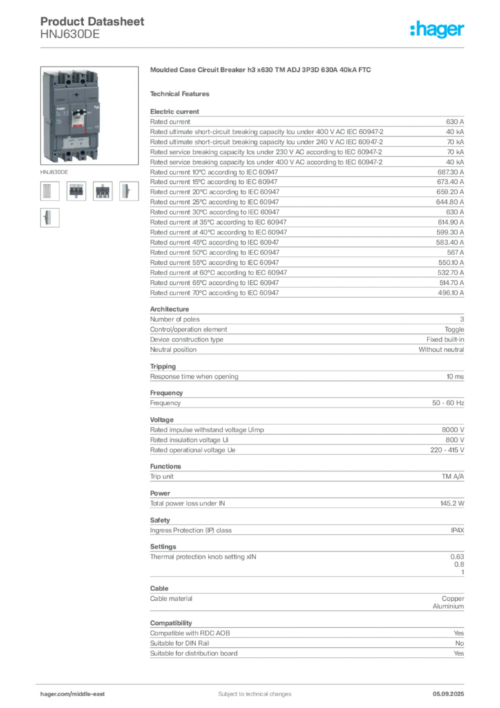 Image Hager Product data sheet HNJ630DE  | Hager