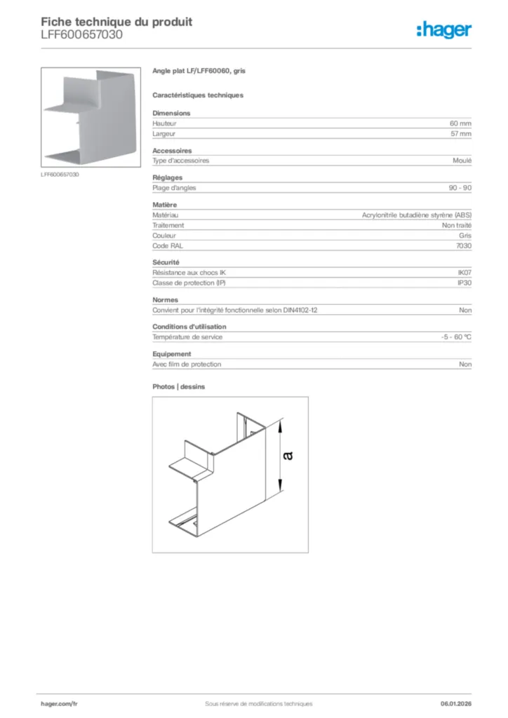 Image Hager Fiche technique du produit LFF600657030 | Hager France
