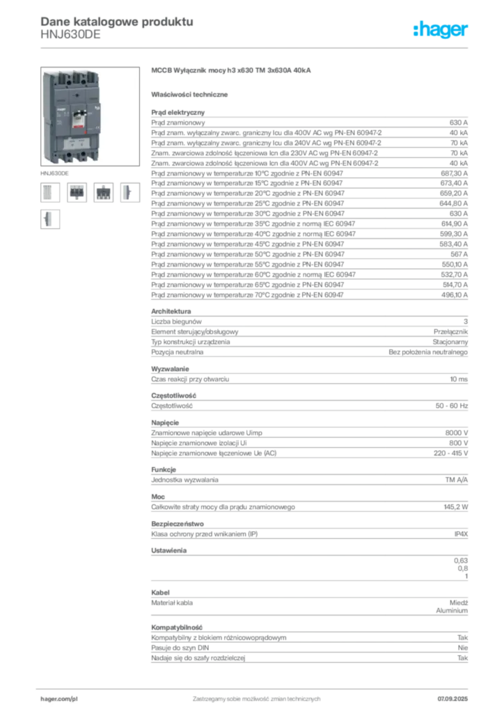 Zdjęcie Hager Dane katalogowe produktu HNJ630DE | Hager Polska