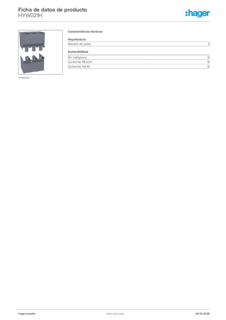 Imagen Hager Ficha de datos de producto HYW021H | Hager España