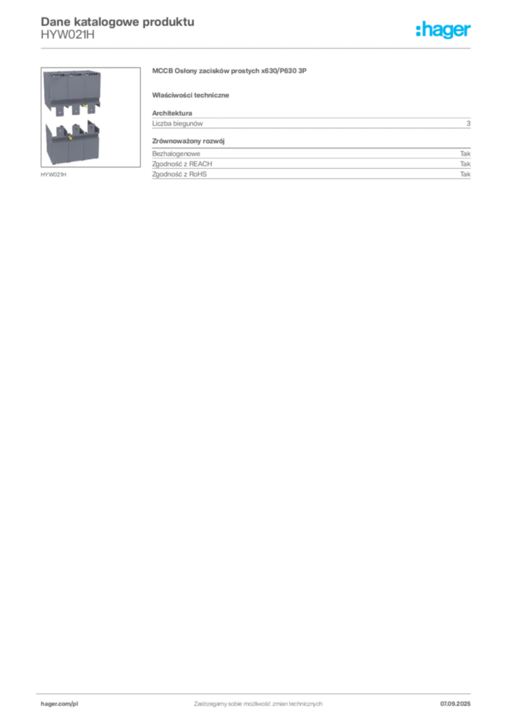 Zdjęcie Hager Dane katalogowe produktu HYW021H | Hager Polska