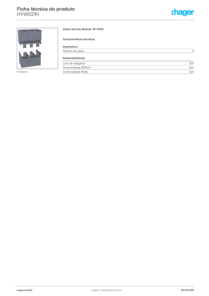 Imagem Hager Ficha técnica do produto HYW021H | Hager Portugal