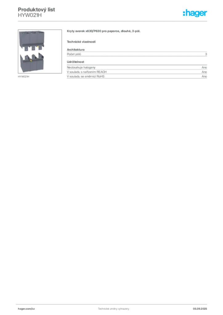 Obrázek Hager Produktový list HYW021H | Hager